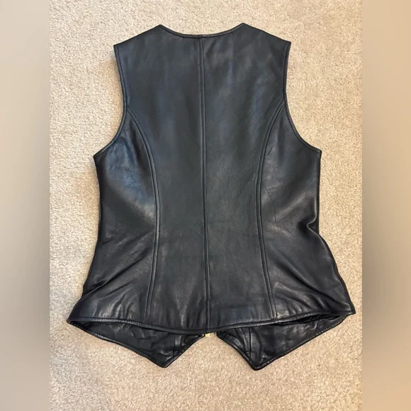 Siena Studio Vintage Leather Gold Accent Full Zip Black Vest Women’s Size Small - Picture 13 of 13